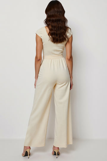Apricot Square Neck Long Jumpsuit with Sash